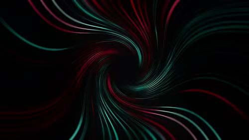 Abstract neon pink and cyan light patterns twisting across a dark background