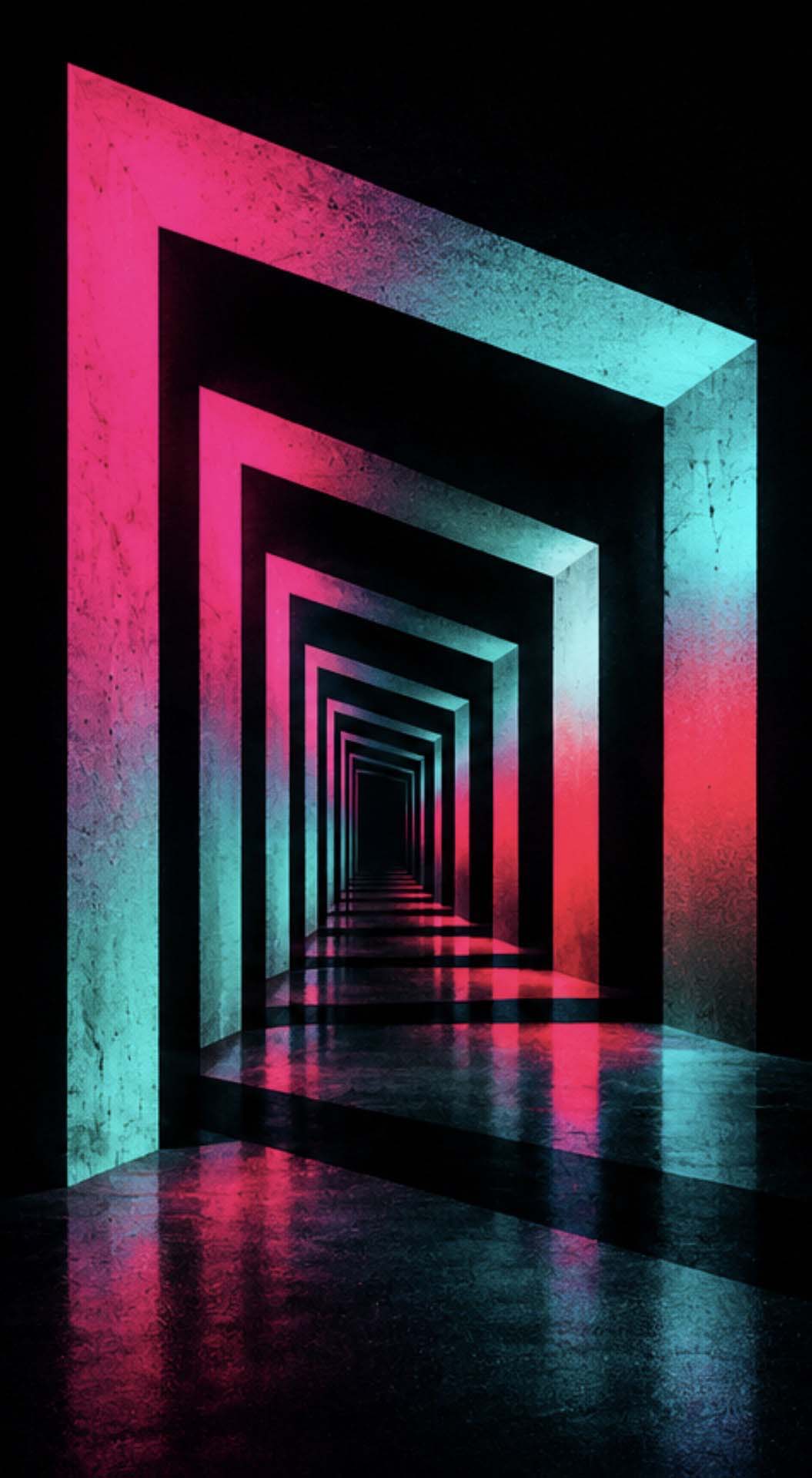 Repeating geometric lines converging toward a central vanishing point